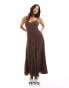 Фото #1 товара Forever New Petite strappy midaxi dress in brown polka dot