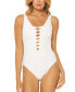 Фото #1 товара Bleu By Rod Beattie 281557 Women's Twister One-Piece Swimsuit, Size 12 - White