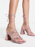 ASOS DESIGN Helene knotted block heeled sandals in pink metallic