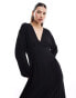 ASOS DESIGN textured balloon sleeve midi dress in black