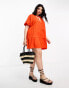 ASOS DESIGN Curve short sleeve tiered smock mini dress in orange