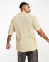 Jack & Jones – Locker geschnittenes Polohemd aus durchbrochenem Strickmaterial in Beige