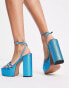 ASOS DESIGN – Nate – Glitzernde Absatz-Sandalen in Blau mit Plateausohle