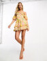 Miss Selfridge chiffon corset detail puff sleeve mini dress in patchwork floral