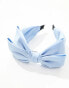 My Accessories satin bow headband in pale blue