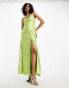 Фото #2 товара ASOS DESIGN trapeze maxi slip dress in lime metallic jacquard