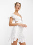 ASOS DESIGN satin corset frill shoulder mini dress with draped skirt in white