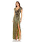 Фото #1 товара Women's Sequined Faux Wrap Cap Sleeve Gown