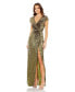 Women's Sequined Faux Wrap Cap Sleeve Gown