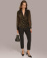 ფოტო #4 პროდუქტის Women's Long-Sleeve Burnout Velvet Faux-Wrap Top