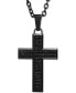 ფოტო #1 პროდუქტის Men's Black Sapphire Square Cross 22" Pendant Necklace (1-1/2 ct. t.w.) in Black Ion-Plated Stainless Steel