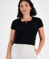 ფოტო #3 პროდუქტის Petite Notched-Neck Ribbed-Knit Top