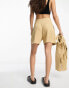 ASOS DESIGN Petite seamed waist short with linen in neutral Бежевый, 42 - фото #4