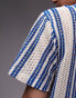 Topman short sleeve relaxed striped crochet shirt in blue