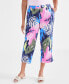 Petite 100% Linen Palm Print High Rise Cropped Pants, Created for Macy's Intrepid Blue Combo, P/L - фото #1