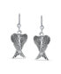 Spiritual Amulet Feather Heart Shaped Guardian Angel Wings Dangle Earrings For Women Teens Oxidized .925 Sterling Silver Fish Hook