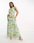 Hope & Ivy tie back frill maxi dress in green floral