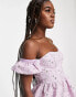 Фото #8 товара Miss Selfridge jacquard puff sleeve bardot mini dress in lilac