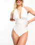 Фото #1 товара ASOS DESIGN Fuller Bust halter plunge swimsuit in white