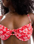 Pieces underwire bikini top co-ord in red tropical floral