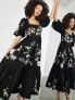 Фото #1 товара ASOS EDITION wild rose embroidered waisted puff sleeve midi dress in black