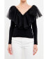 Фото #1 товара Women's Mixed Media Mesh Pleated Ruffle Top