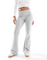 Pieces wellness fold over flared yoga style leggings in light grey melange