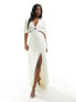 Фото #1 товара Abercrombie & Fitch satin cut out maxi dress with angel sleeves in white