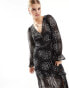 Фото #4 товара New Look v neck chiffon ruffle midaxi dress in black pattern