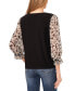 Фото #2 товара Women's Floral V-Neck Mix-Media 3/4-Sleeve Knit Top