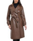 ფოტო #1 პროდუქტის Women's Petite Faux-Leather Belted Trench Coat
