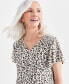 Фото #4 товара Petite Animal Wind Printed V-Neck Flutter-Sleeve Top, Created for Macy's