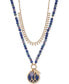 Фото #1 товара Gold-Tone Blue Beaded Two-Row Long Pendant Necklace, 28" + 3" extender