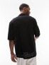 Topman oversized fit button through jersey crochet polo in black