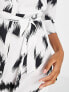 Pieces exclusive midi button through shirt dress in white & black print