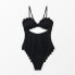 Women's Cutout Scallop Trim One Piece Swimsuit -Cupshe-Black-X-Small