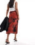 ASOS DESIGN satin bias midi skirt in large scale burgundy floral