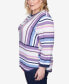 ფოტო #3 პროდუქტის Plus Size Lavender Fields Blocked Stripe Shirttail Sweater with Necklace