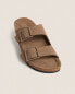 Split leather double-strap sandals