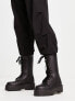 New Look mid calf height chunky lace up boots in black