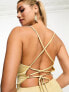 In The Style exclusive satin cowl neck tie back maxi dress in gold