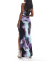 Missyempire slinky maxi side split maxi skirt co-ord in purple marble print