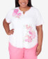 ფოტო #1 პროდუქტის Plus Size Miami Beach Short Sleeve Floral Applique Top