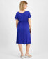 Фото #2 товара Petite V-Neck Shirred-Sleeve Knit Dress, Created for Macy's