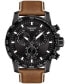 ფოტო #1 პროდუქტის Men's Swiss Chronograph Supersport T-Sport Brown Leather Strap Watch 46mm