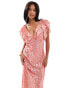 Never Fully Dressed Petite Tilda gold fleck ruffle maxi dress in pink