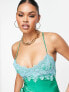 Фото #2 товара Missyempire contrast lace satin mini dress in green and turquoise blue