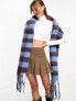 Glamorous blanket scarf in blue and brown checkerboard