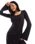 Фото #4 товара NA-KD rib knit maxi dress in black
