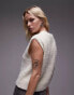 Topshop knitted zip through boucle crew neck vest in ivory Бежевый, L - EU 44 - фото #4